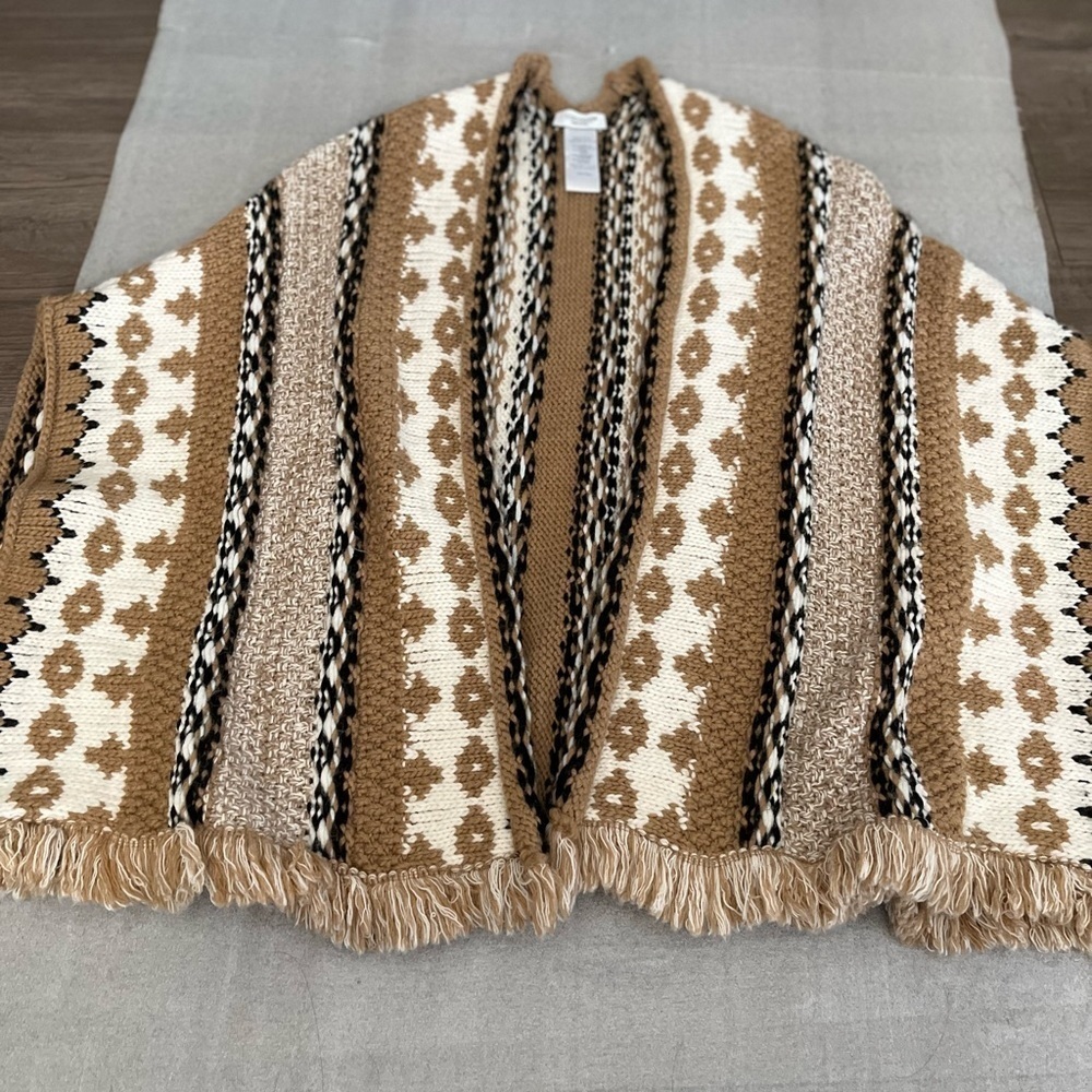 [O/S]Cocogio Chunky Knit Aztec Wool Blend Shawl/Open Cardigan - Made in Italy